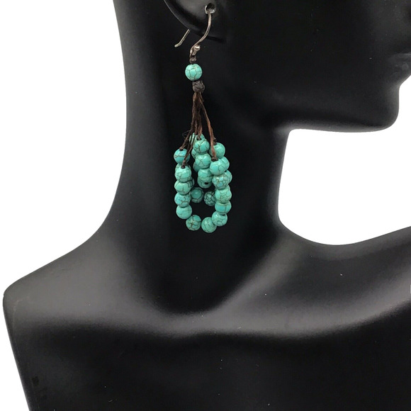 Fashion Turquoise Colored And Silvertone Native Style Earrings Boho Retro Dangle - Picture 4 of 16